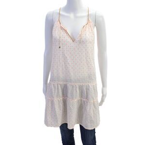 Delfina Womens Textured Cotton V-neck Spaghetti Strap Dotted Top Pink Size M